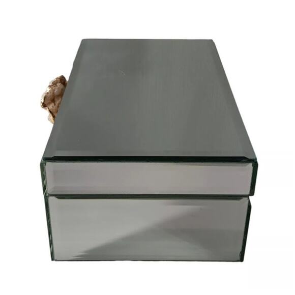 Mirrored Glass Hinged 8" Trinket Jewelry Box W/ Amethyst Geode Knob Gold Trim - Picture 4 of 12